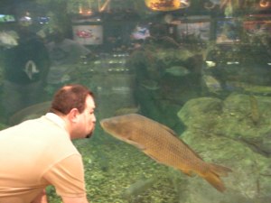 Geoff kisses the fishes