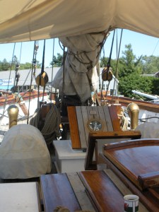 On the main deck under a sail shade.