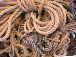 A *giant* pile of rope on the main deck.