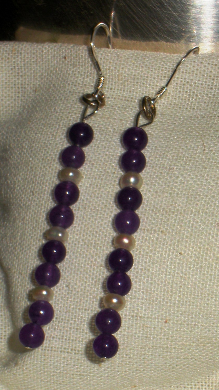 Purple adventurine, freshwater pearl.