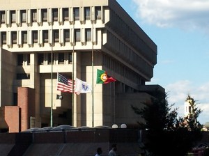 Portuguese flag outside Boston City Hall