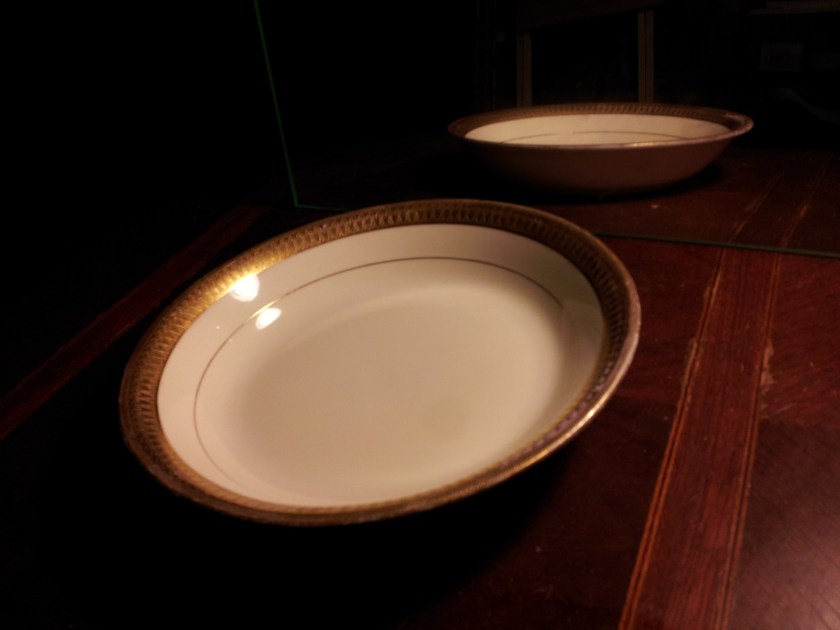 Minton china bowl with gold decoration $1