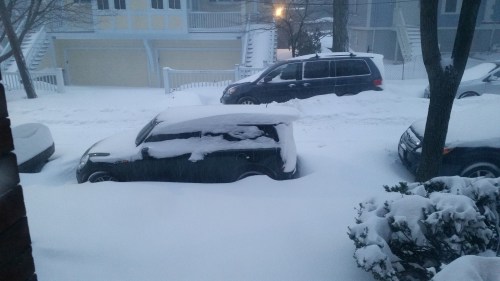 Looking out the front door a few minutes after 7 AM.