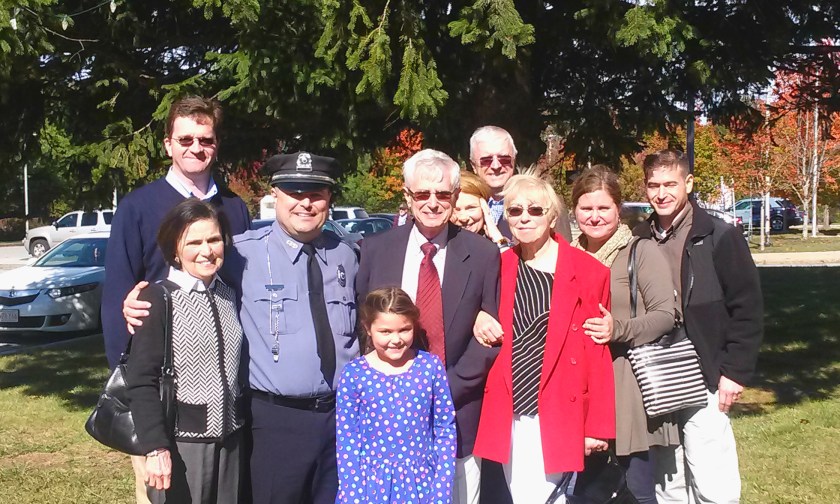 This is a family photo from Geoff's police academy graduation. (I'm not in it because I'm taking the picture.)